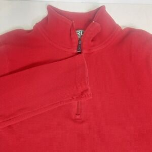 Ralph Lauren Quarter Zip Pullover Aztec Patch Red Waffle Knit L‎